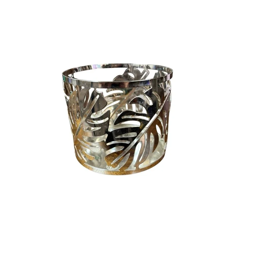 Bath & and Body Works Slatkin Monstera Leaf Silver 3 Wick Candle Holder Silver